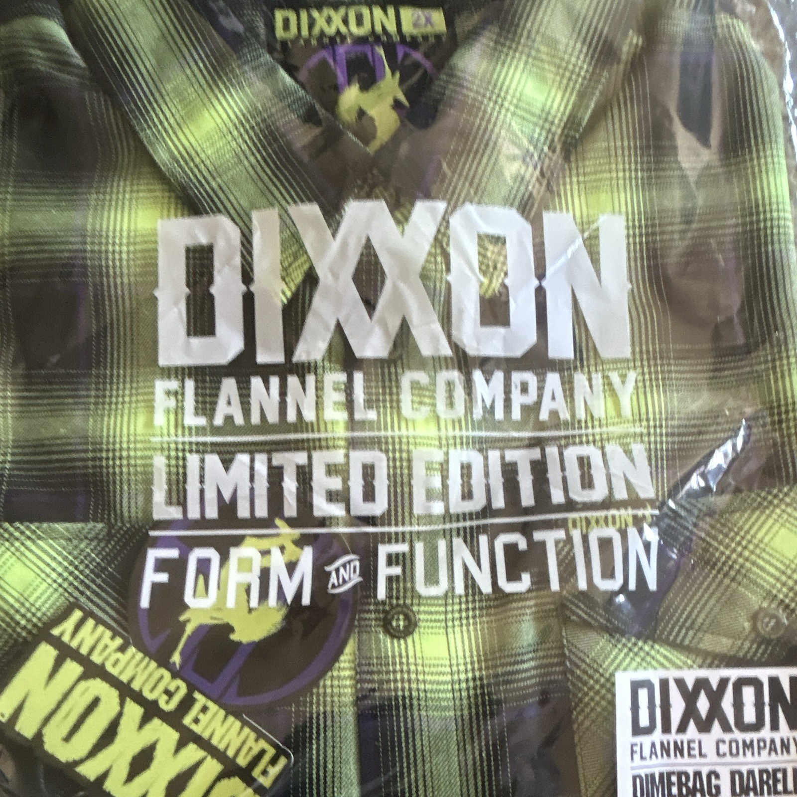 Dixxon Men’s 2XL Green/Black Plaid Flannel Dimebag Darrell Button-Up Shirt