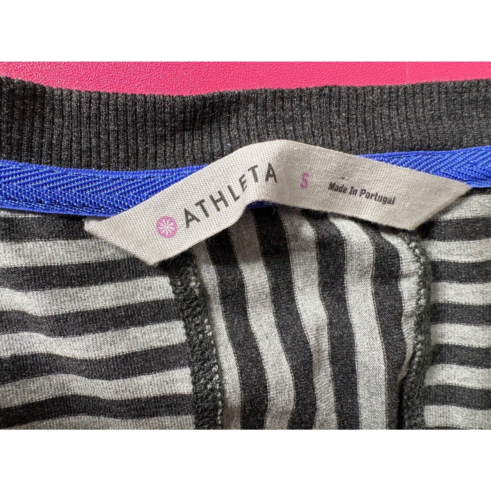 ATHLETA Womens Gray Striped Ruched Blouson Dress S Stretch Casual Sporty-Chic