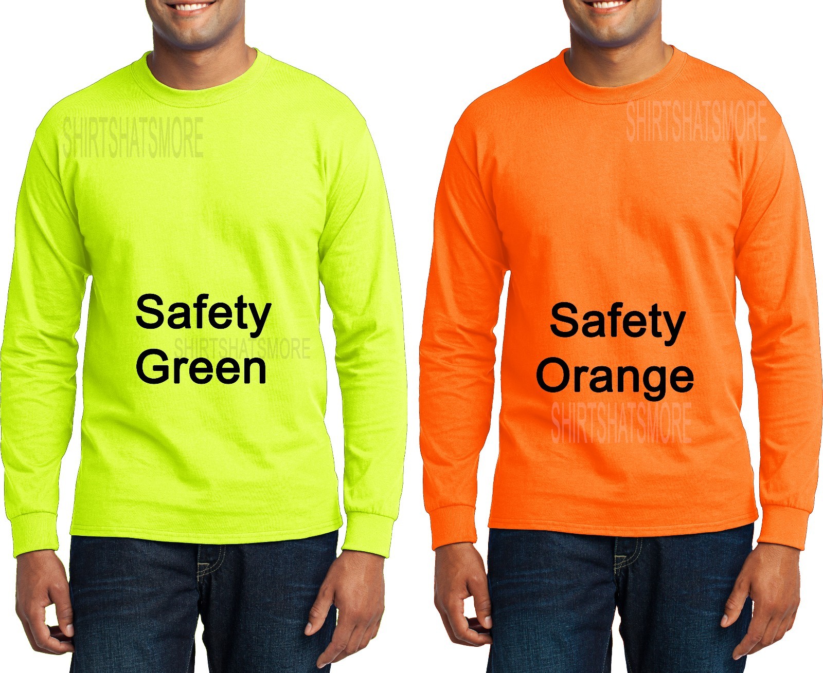 Mens Long Sleeve T-Shirt Safety Green Orange High Vis S M L XL 2X 3X 4X 5X 6X