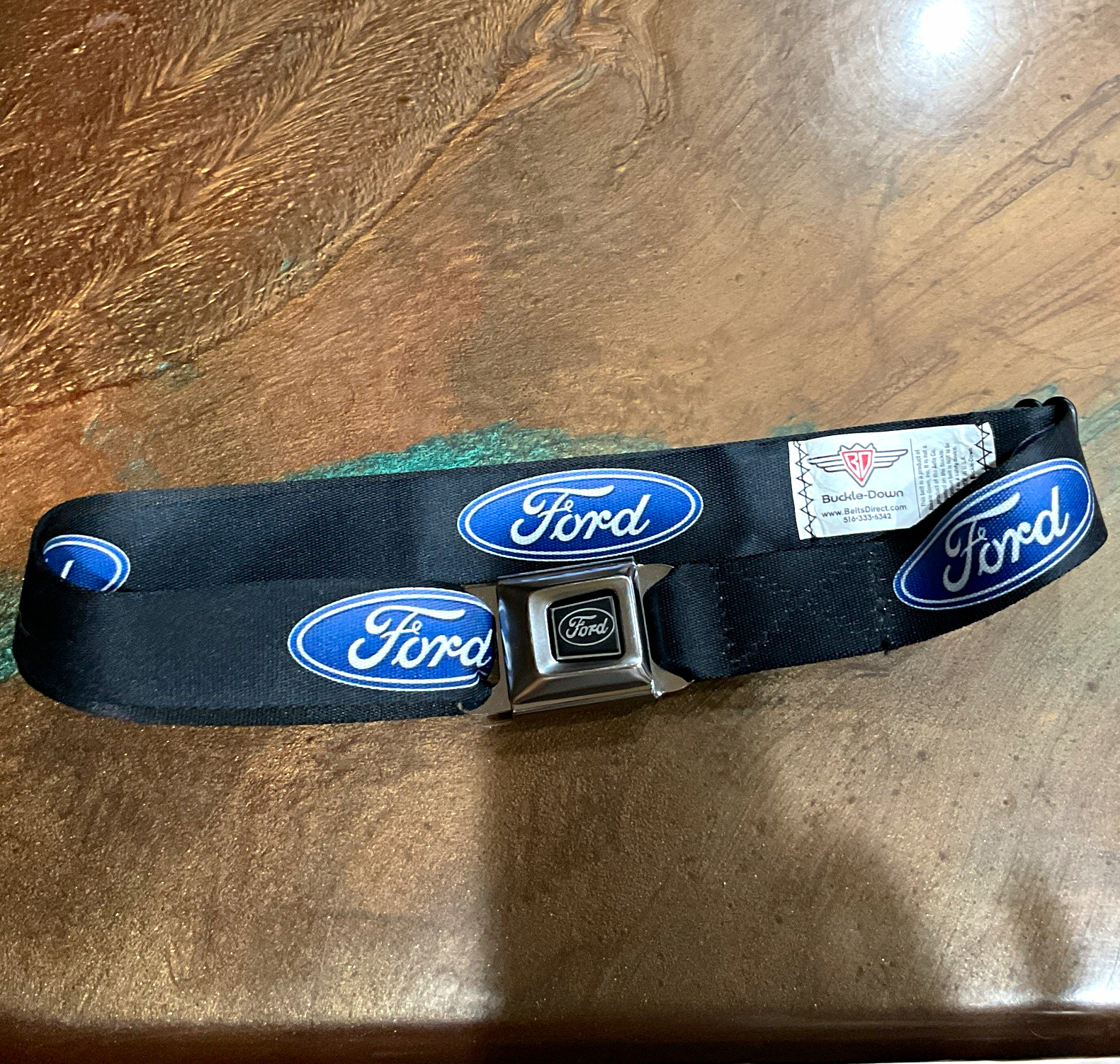 Buckle-Down Ford Logo Military Web Belt 1.5″ Adjustable Black/Blue