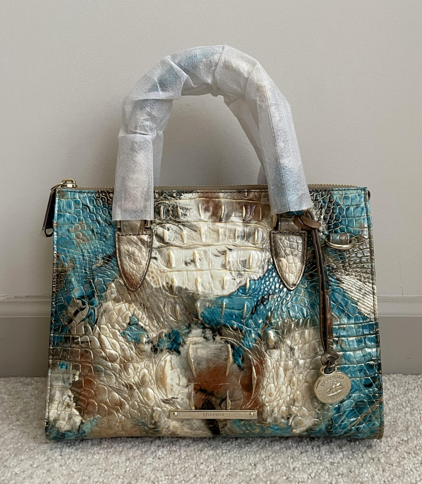 BRAHMIN Melbourne Anywhere Convertible Satchel Bag BIRD Of PARADISE Teal NWT NIP