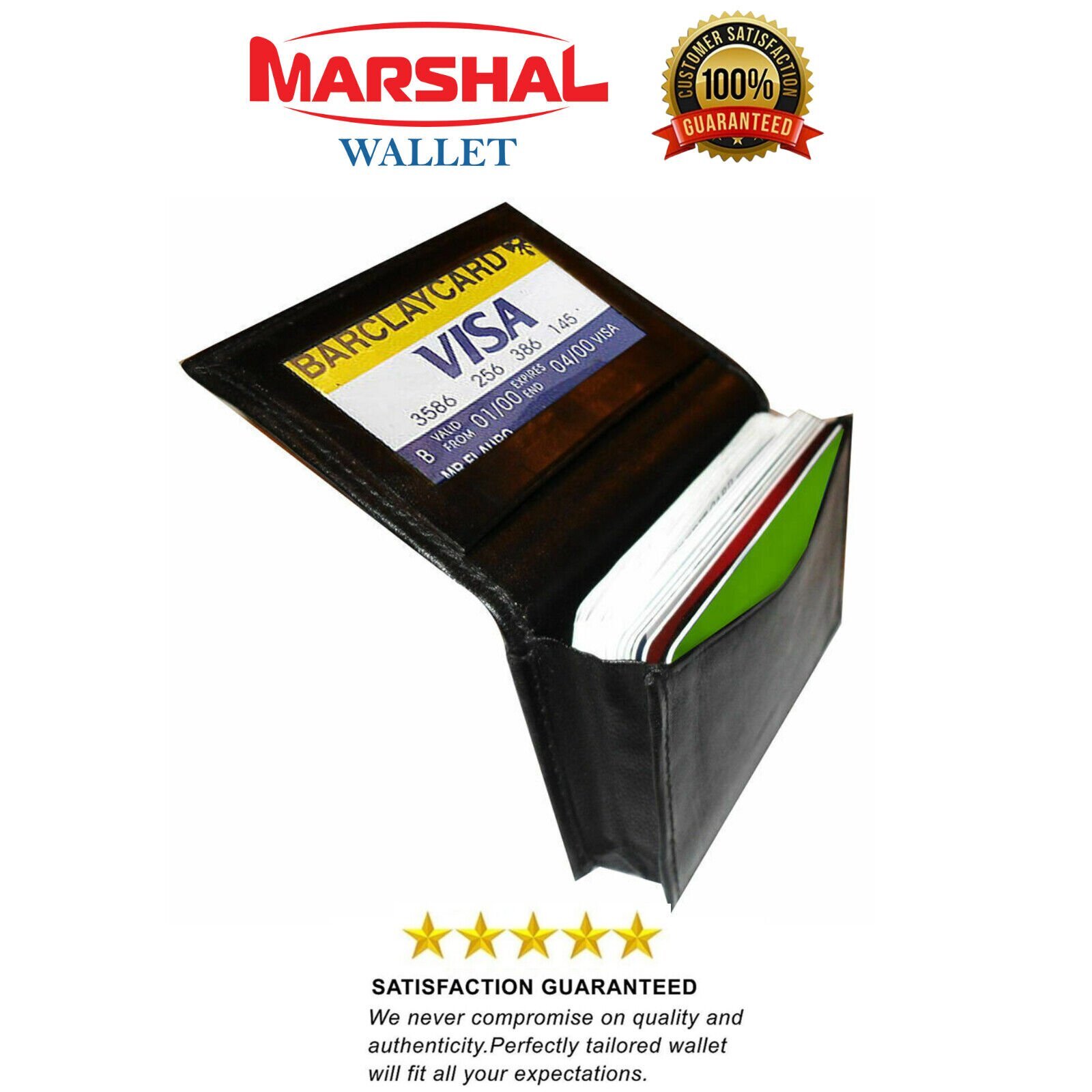 Genuine Leather Expandable Credit Card ID Business Card Holder Wallet new black