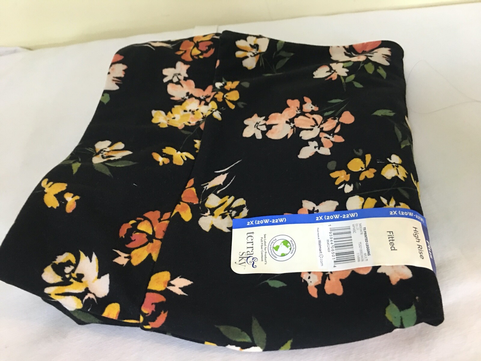 New Terra & Sky Black Floral Flower Full Length Leggings Super soft Plus