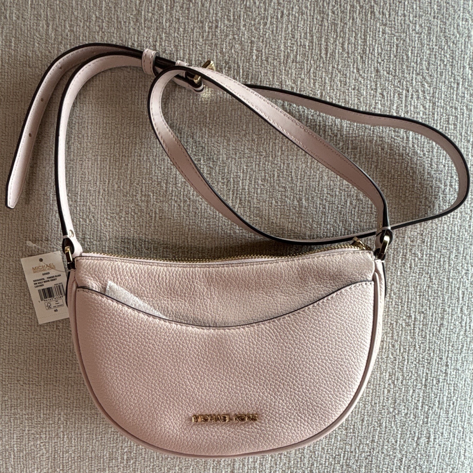 Michael Kors Pink Small Crescent Crossbody Zip Gold Logo Adjustable Strap