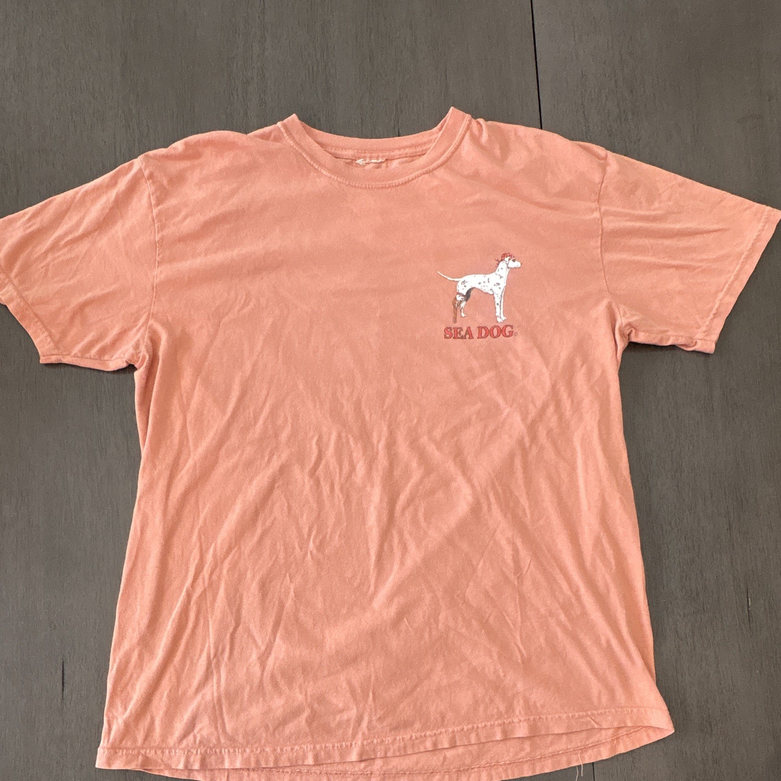 Sea Dog Double-Sided Graphic Print T-Shirt Men’s L/XL Pink Cotton Crew Neck