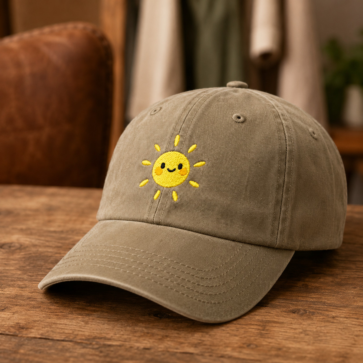 Smiling Sun Embroidered Baseball Cap, Happy Face Sunshine Dad Hat