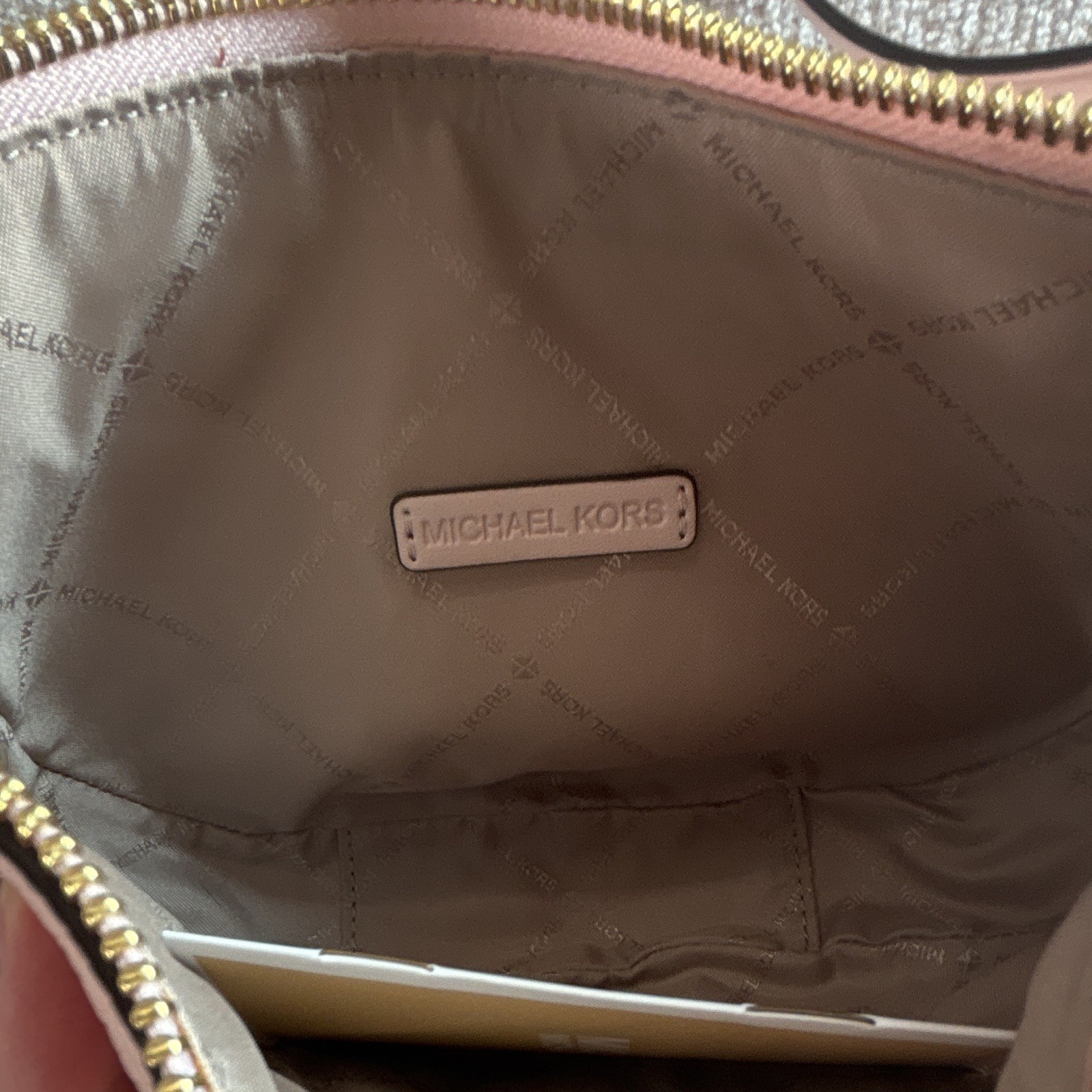 Michael Kors Pink Small Crescent Crossbody Zip Gold Logo Adjustable Strap