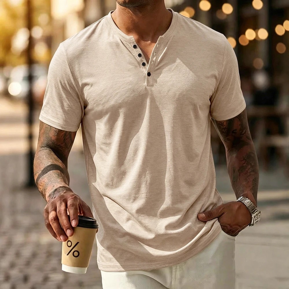 Men’s Summer Solid Color Slim Fit Cotton T-shirt Short Sleeve Casual Streetwear