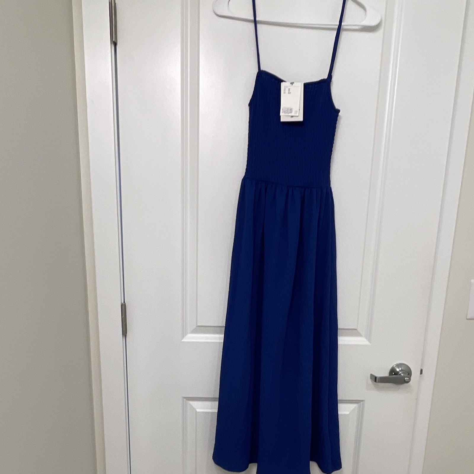 Women’s XS brand new Blue Smocked Square Neck Strappy Midi Sundress with tags.