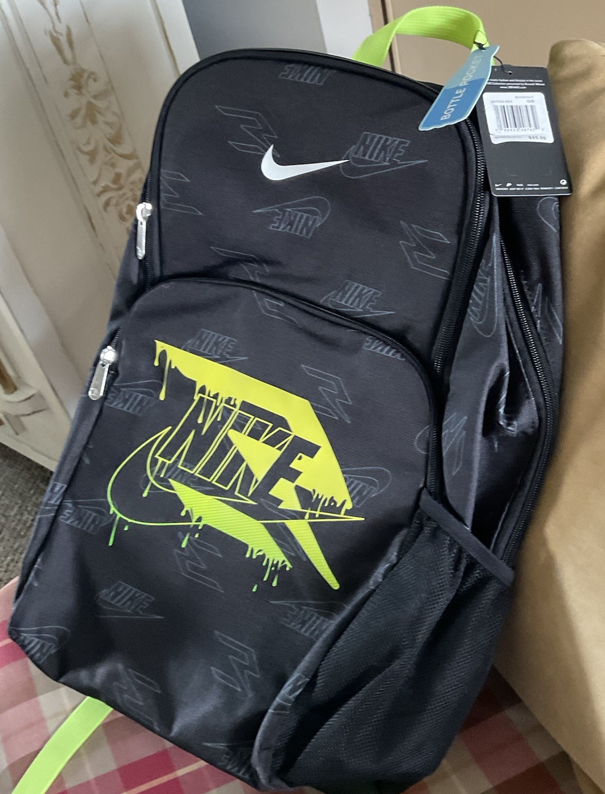 NEW Nike 3BRAND Graphic Backpack Black/Volt 30L Bottle Holder & Pockets Ret $55
