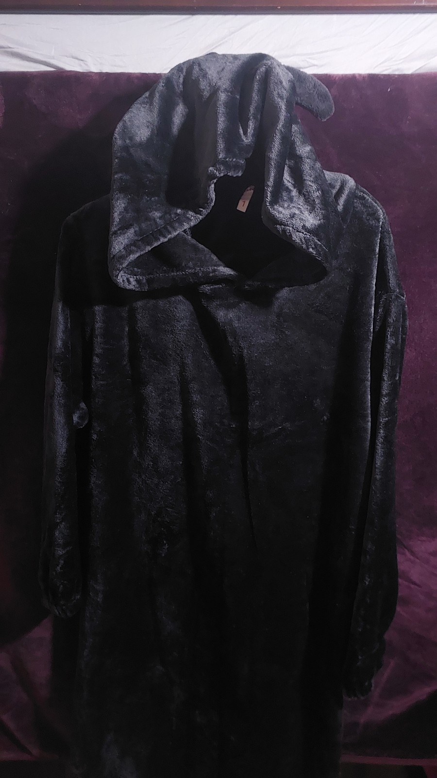 Women’s Black Fleece Polyester Hooded Robe Long Sleeve Tie Waist Solid