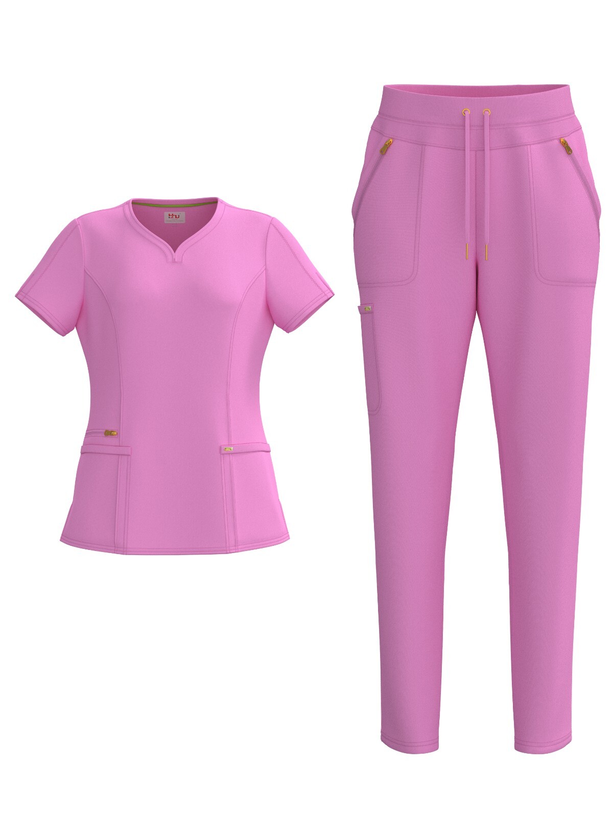 Women’s 4 Way STRETCH Sweat Heart Neck Top with Zipper Cargo Scrub Pants