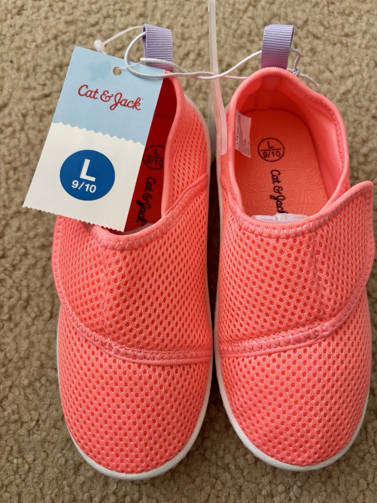 Cat & Jack Girls Pink Water Shoes Hook Loop Closure Size 9/10 Large