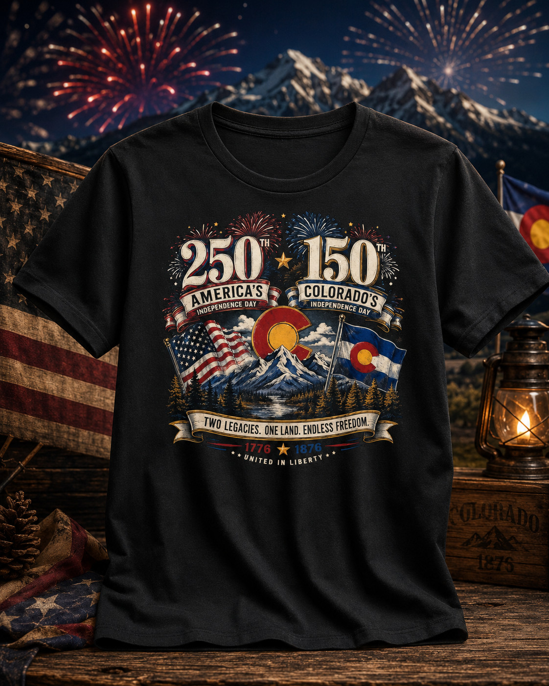 America 250 – Colorado 150 Commission Shirt 4th of July 1776 1876 USA Tee