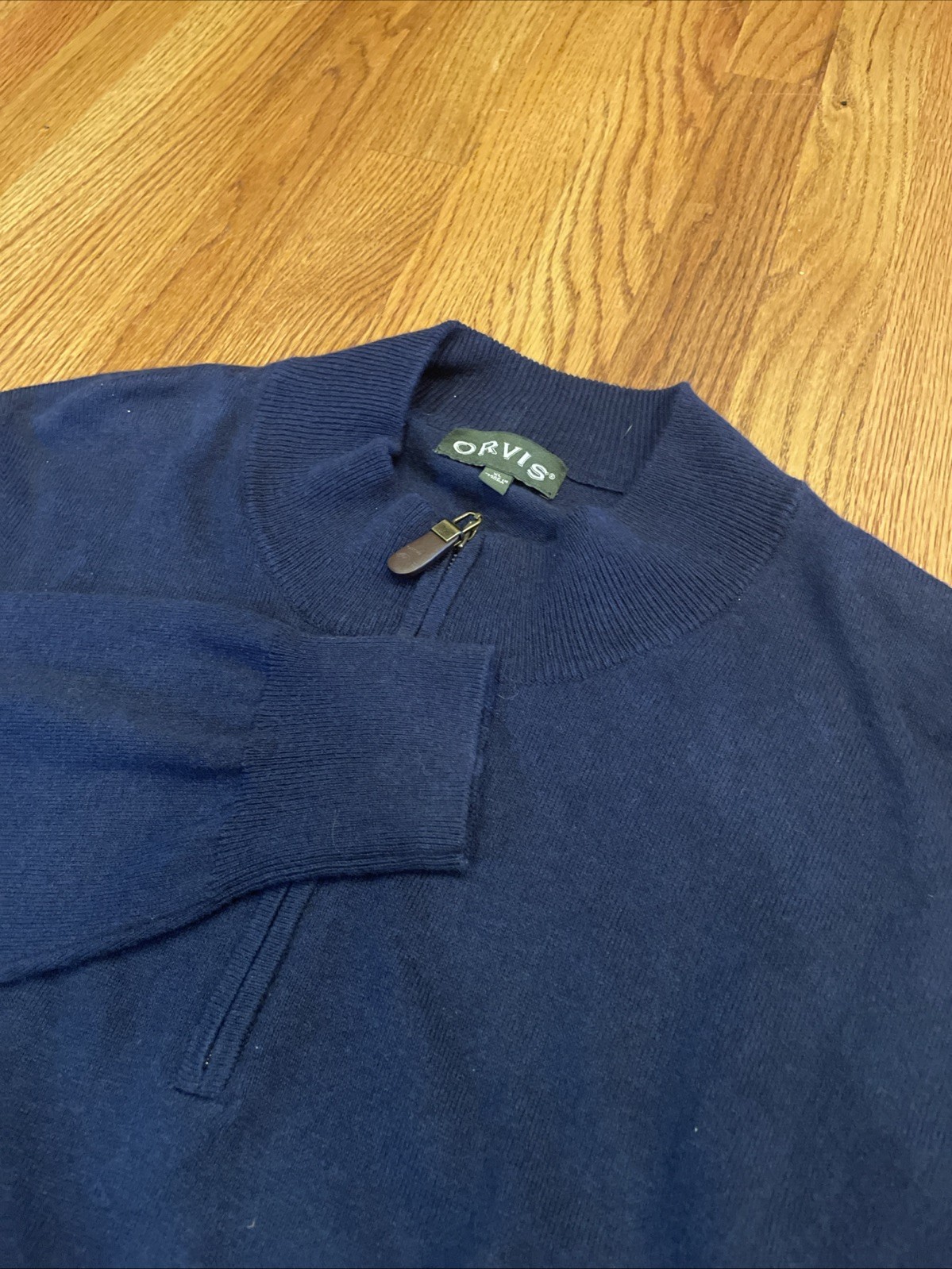 Orvis Men’s 1/4 Zip Sweater Cotton Cashmere Long Sleeve Ribbed Collar Size XL