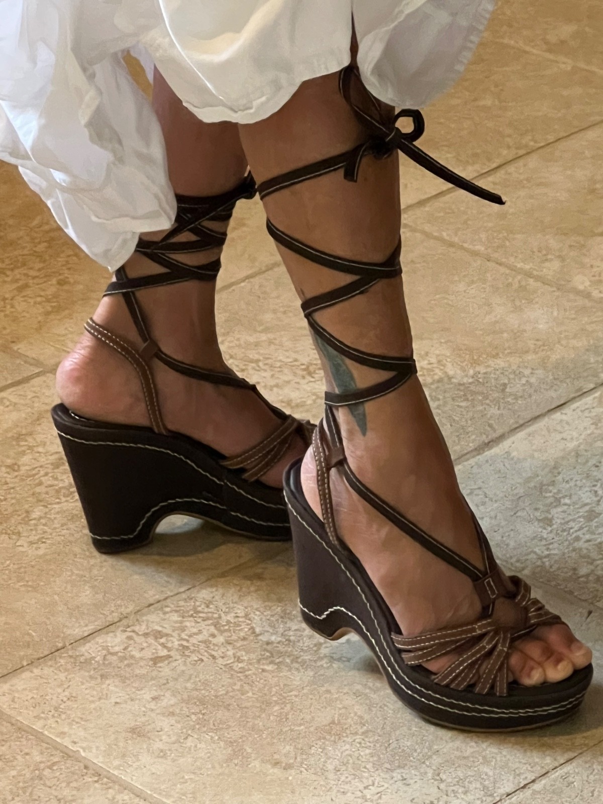 Vintage Geoxx ankle wrap platform andals