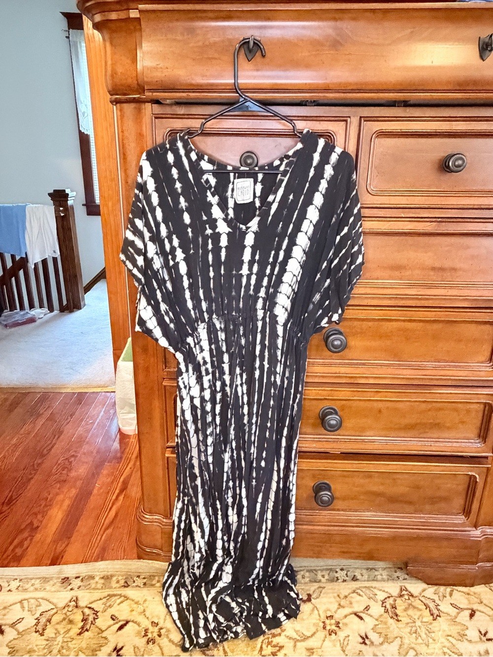 Runaway Child Black & White Tie Dye Maxi Dress Boho Beach Cover Up One Size