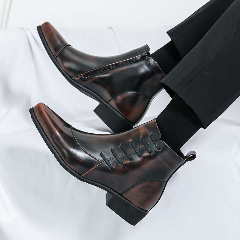 Men’s Chukka Side Lace Ankle Boots Leather Business Banquet Dress Shoes Vintage