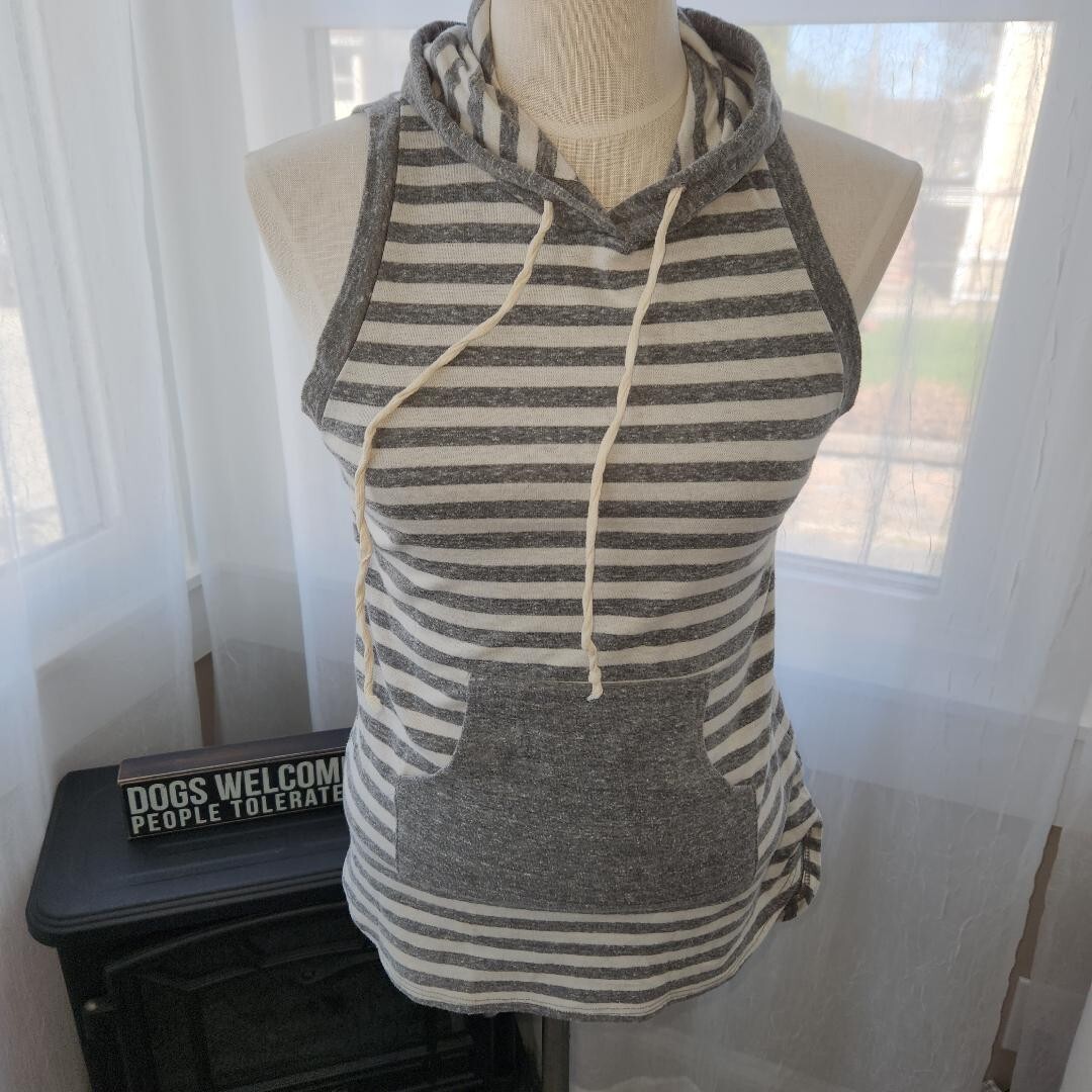 Ginger G Woman Ethnic Boho Hoodie Tunic Tank Sleeveless Top Hi-low Hem Size S c3