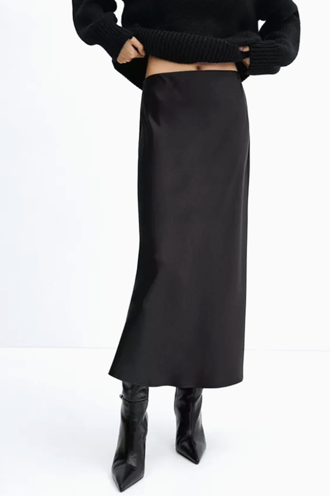 Mango MNG Women’s MIA Black Satin Slip Midi Skirt size XXS