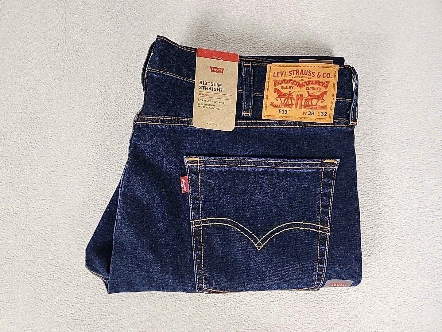Levi’s 513 Jeans 38X32 Men’s Stretch Slim Fit Zip Fly Straight Denim Dark Blue