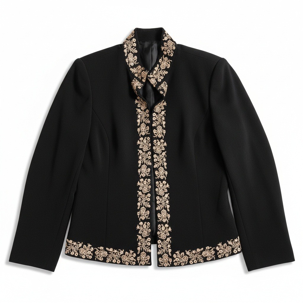 Jessica Howard Black Gold Embroidered Open Front Evening Jacket, Women’s Size 8