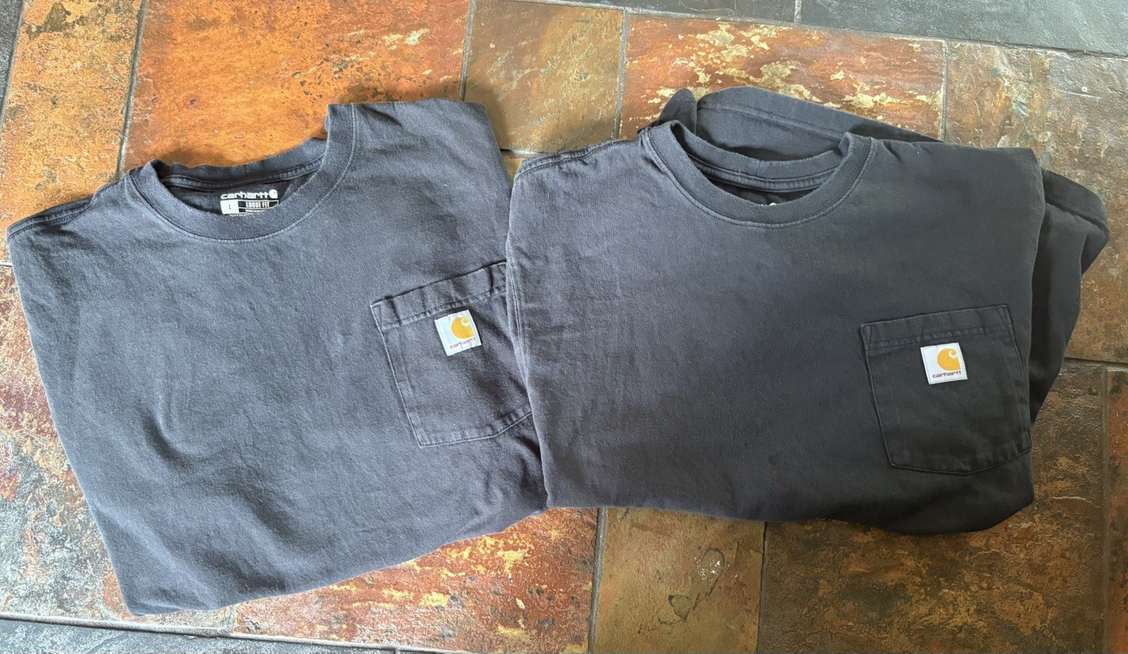 Carhartt Men’s Short Sleeve Long Sleeve T-Shirt Size Large, Loose Fit, Pack of 2