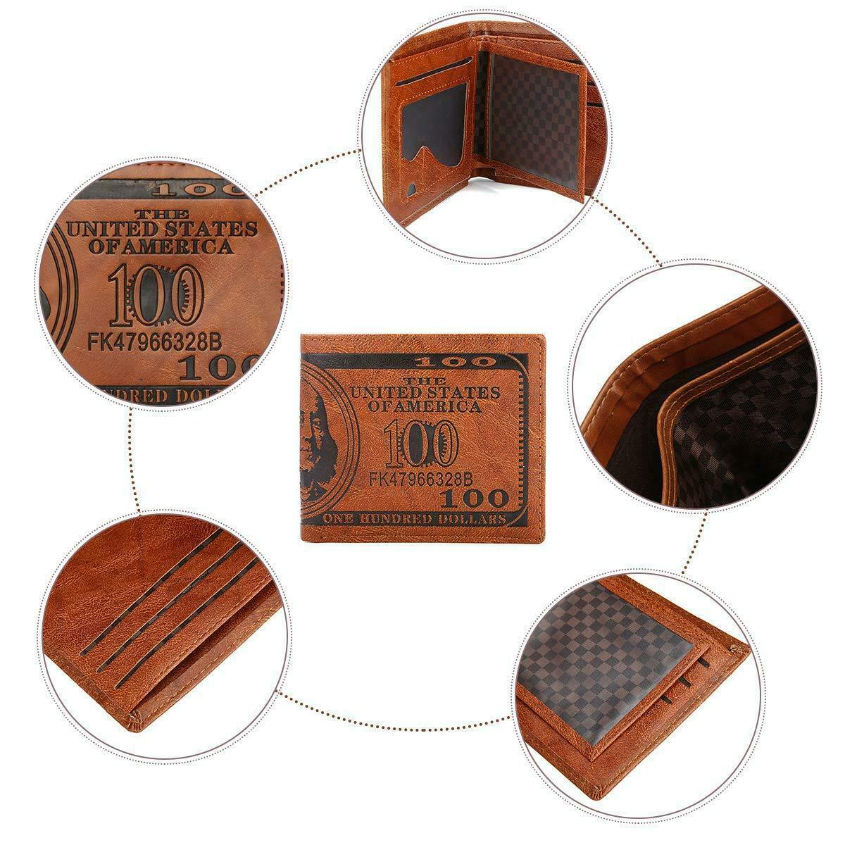 Men’s Novelty US 100 Dollar Wallet PU Leather Bill Money Billfold Card Holder US