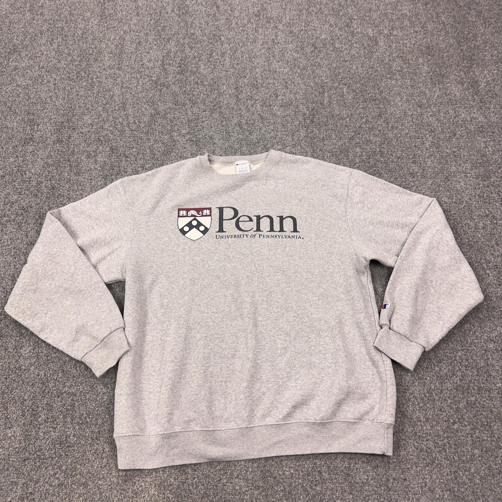 Champion Sweatshirt Mens Large Gray Fleece Crewneck Penn University PA Graphic