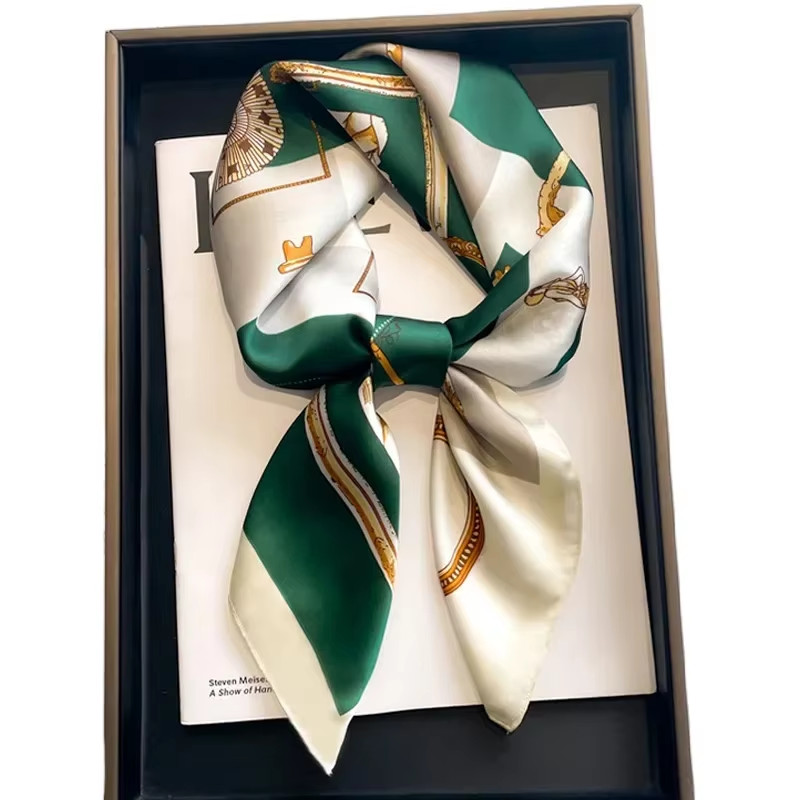 Neckerchief Female Luxury Square Scarf for Women Silk Feeling Shawl Satin Hijab