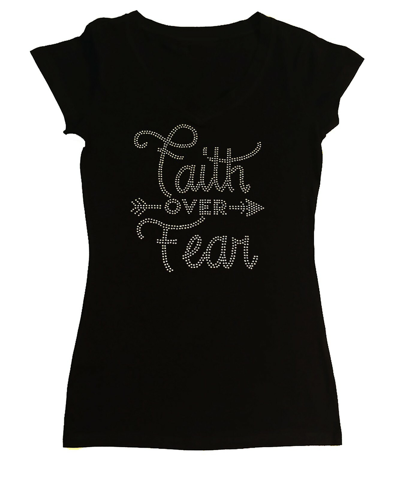 Women’s Rhinestone Fitted Tight Snug Shirt ” Faith Over Fear in AB “
