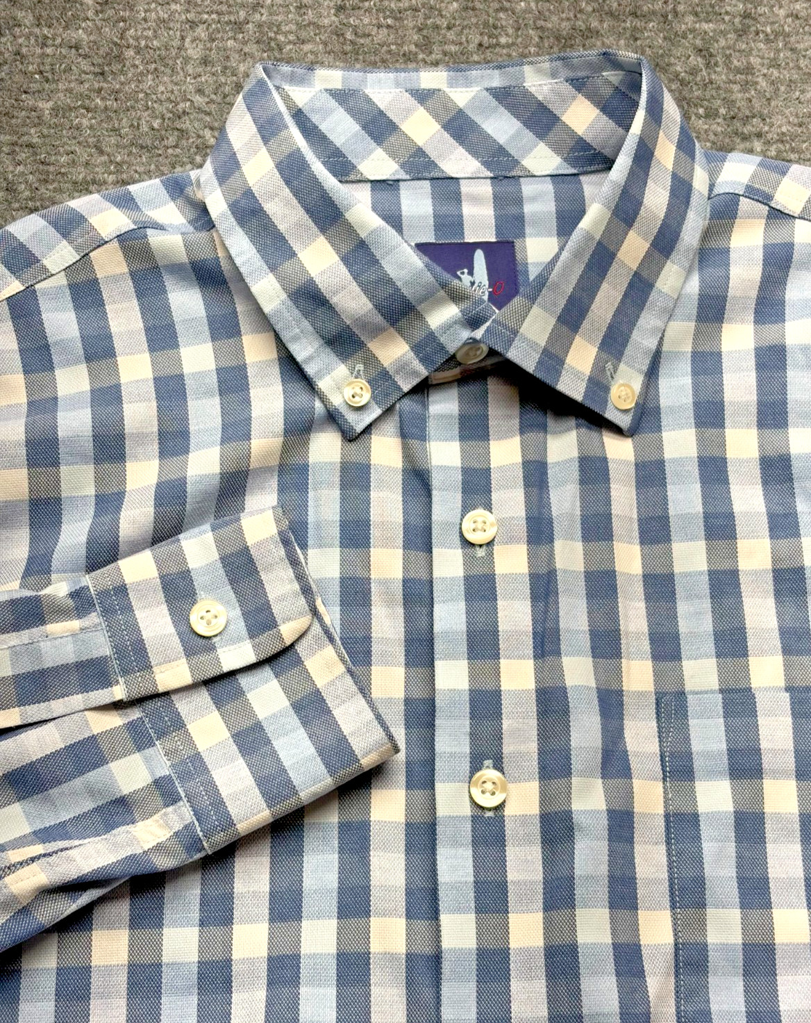 johnnie-O Prep-Formance Blue White Gingham Check Long Sleeve Button Down Shirt M