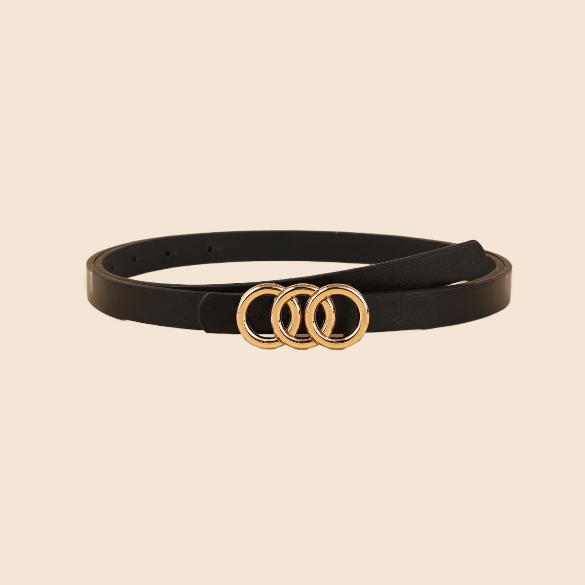 Women’s Thin Three Ring Belt – Simple Fashion Decorative PU Waist Belt