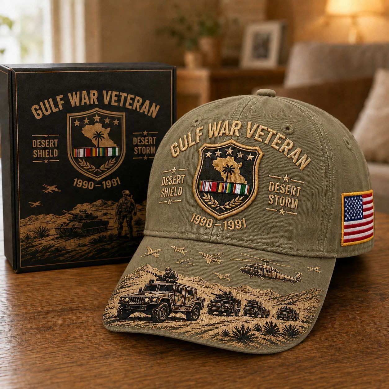 Gulf War Veteran Embroidered Baseball Hat Desert Shield Desert Storm 1990-1991