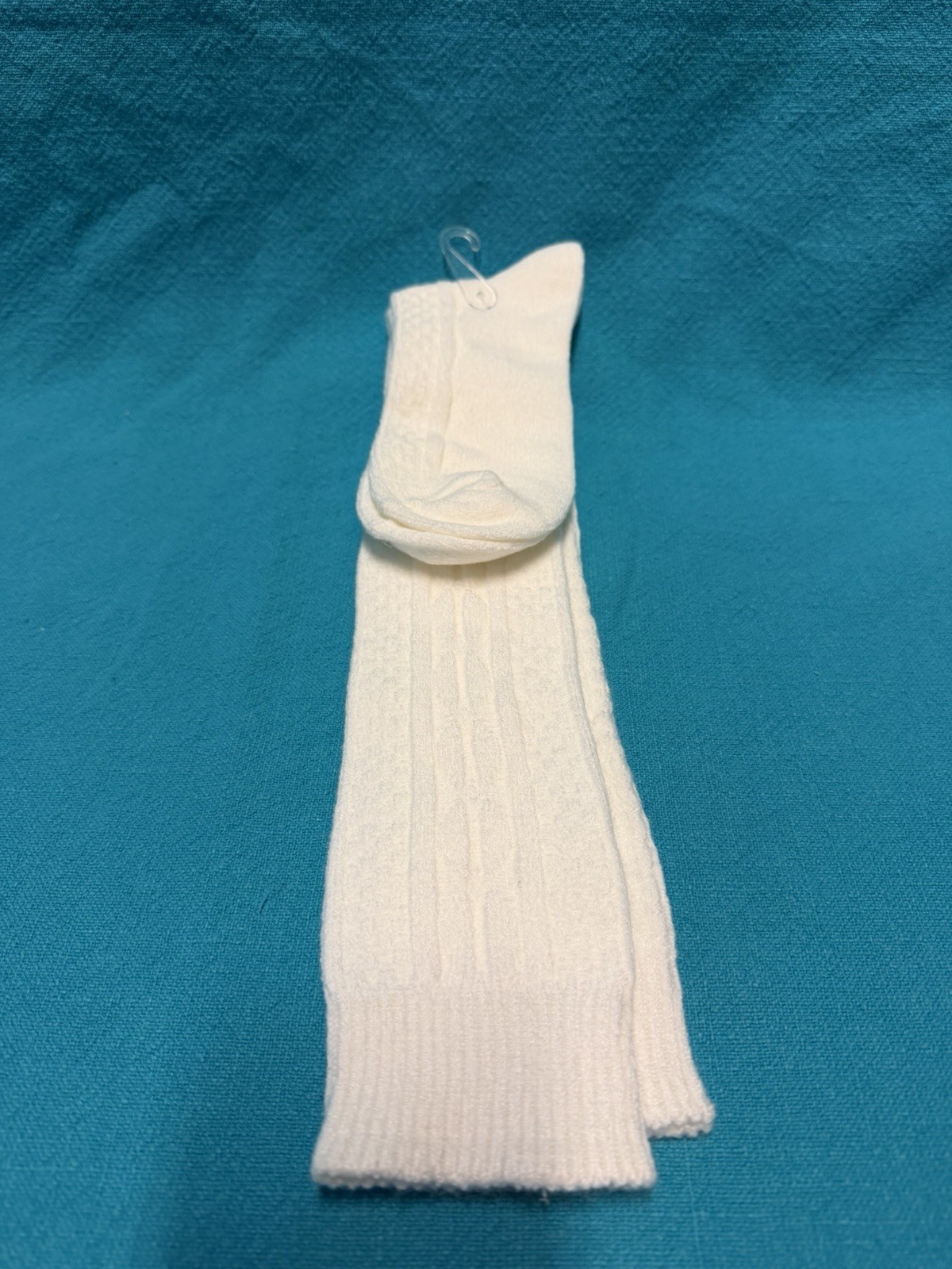 VTG Socks Hosiery 90s Cable Knit White NOS 9-11 24″ USA Stocking School Girls