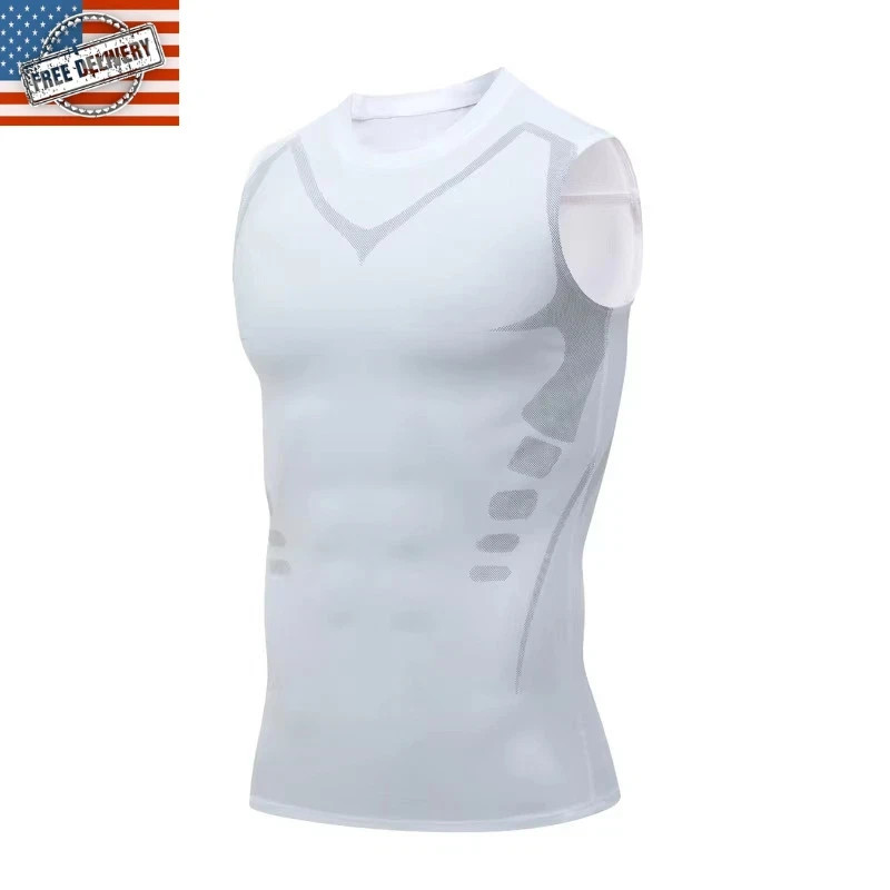 Men Compression Shirt Version Ionic Shaping Sleeveless Vest Sport Tank Top S-2XL