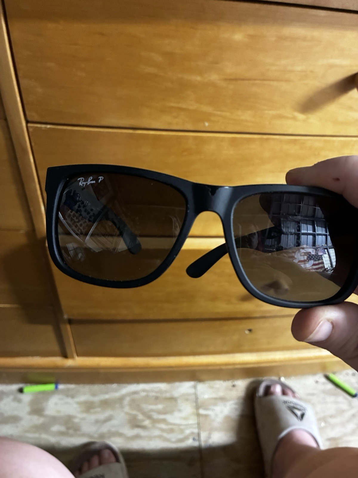 Ray-Ban Men’s Rectangle Sunglasses Black Plastic Frame Brown Tinted Lenses