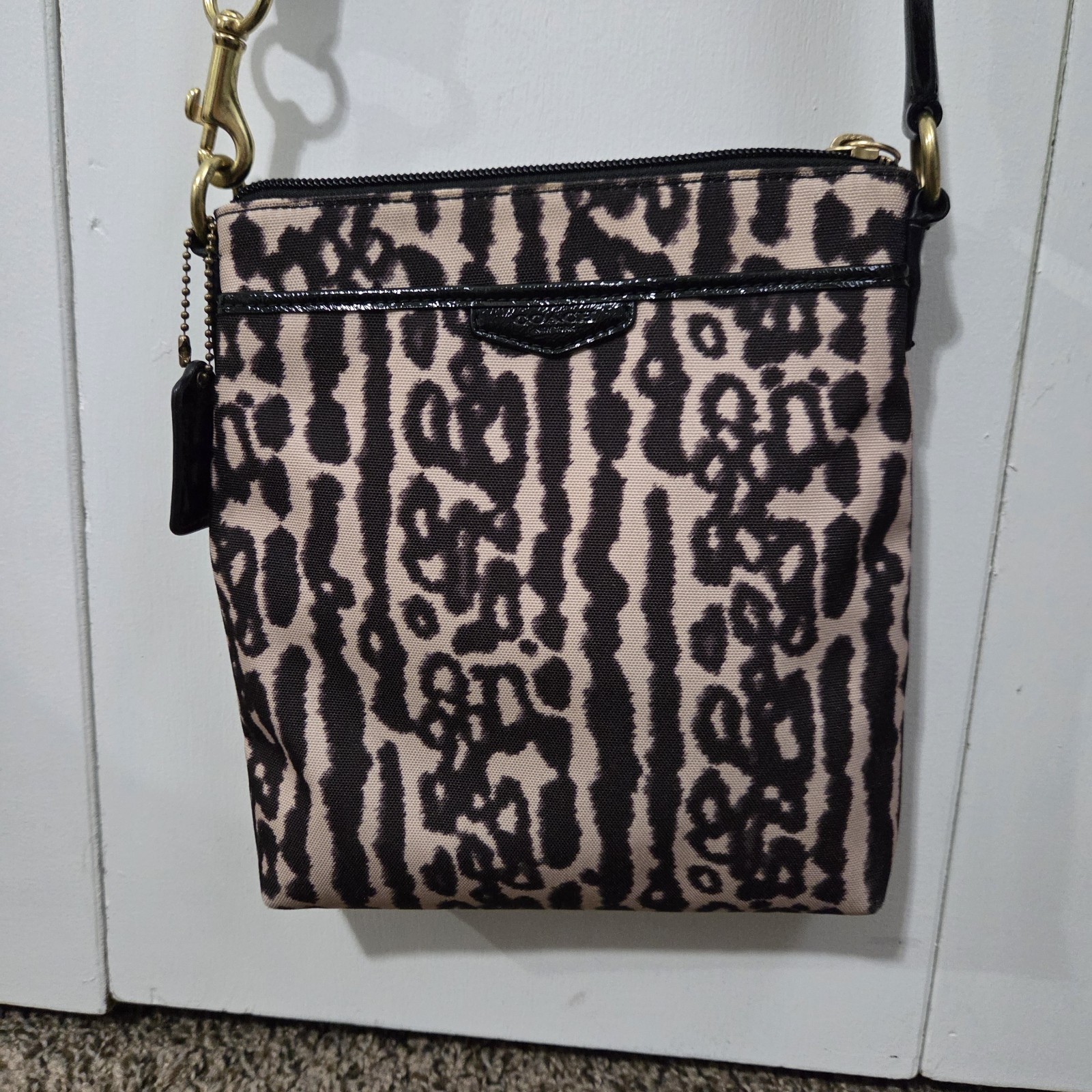 Coach File Slim Crossbody Bag F31686 Brown Ocelot Print Canvas Swing Purse Boho