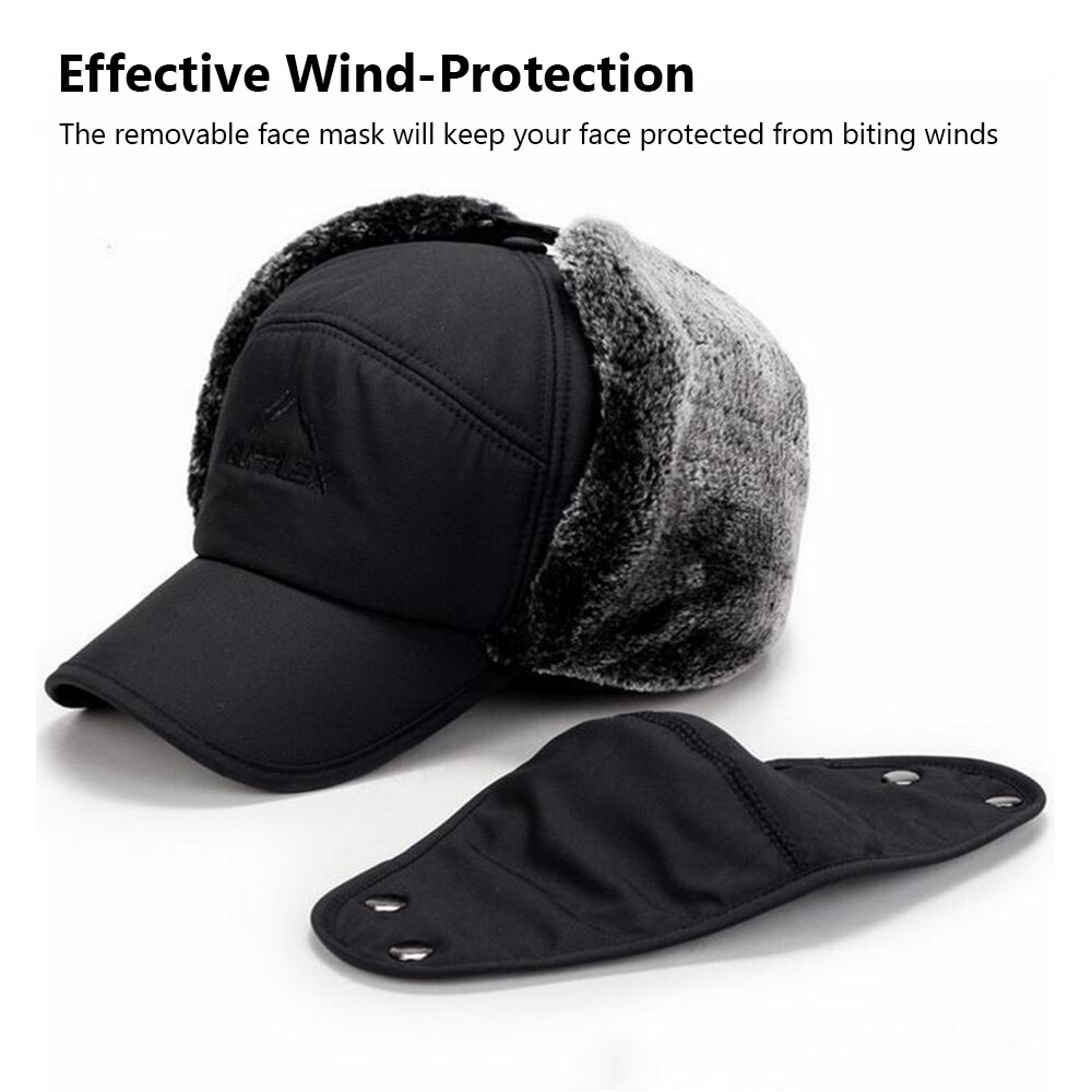 Men Winter Trapper Hat Fur Ear Flap Warm Aviator Cap Face Mask Windproof Thermal