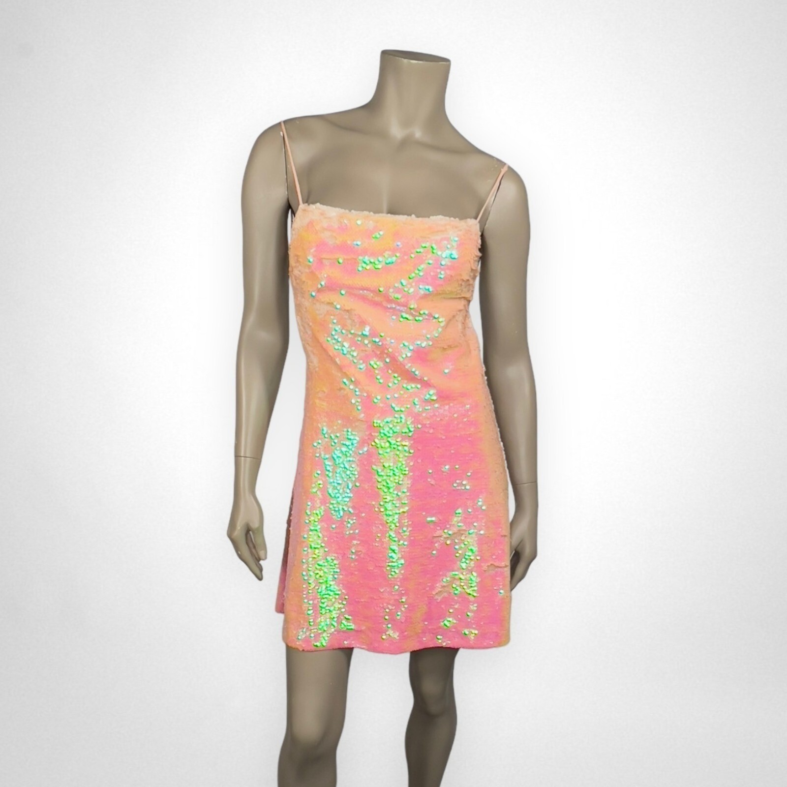 KIMCHI BLUE Medium Sand Dollar Sequin Square-Neck Dress Party Pink Mini