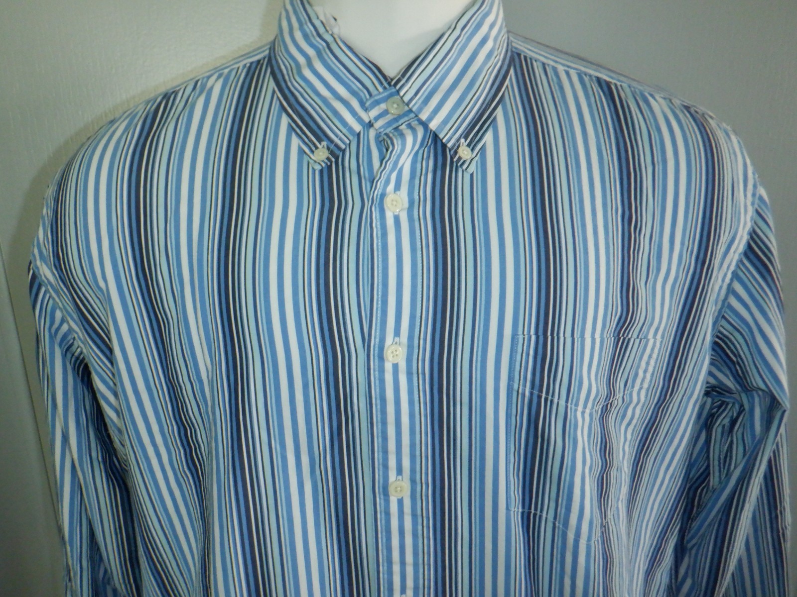 Men’s Tommy Hilfiger sz XL Blue & White Striped 80’s Two-Ply Cotton LS Shirt