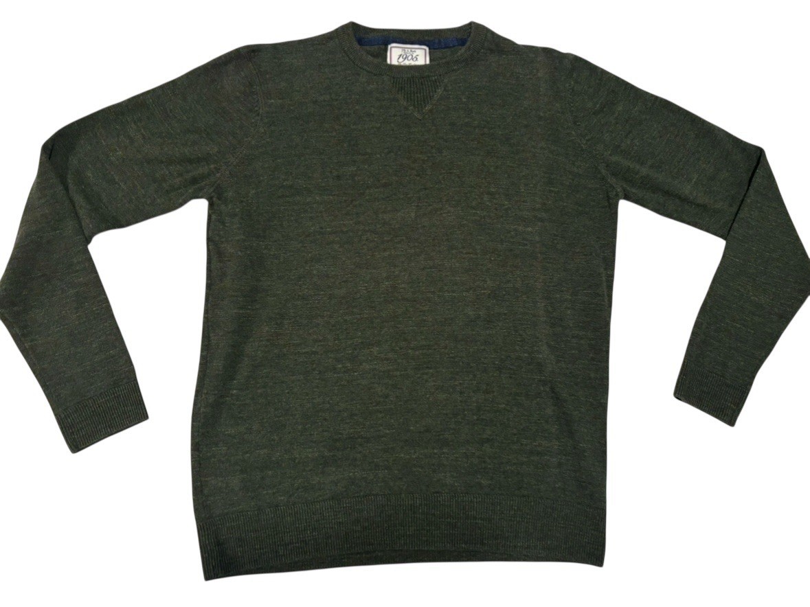 Jos A Bank Sweater Crew Neck Mens Large Green Solid Cotton Casual Pullover