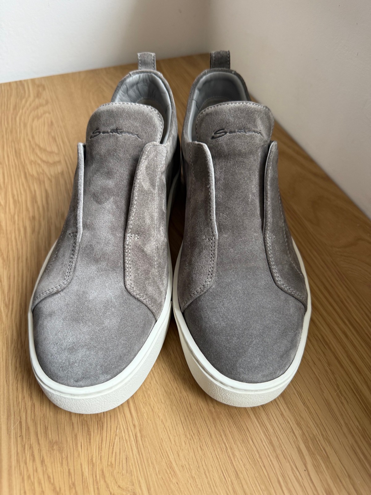 Santoni slip on gray suede sneakers/leather shoes/made in Italy / 42EU/ 9US/8UK
