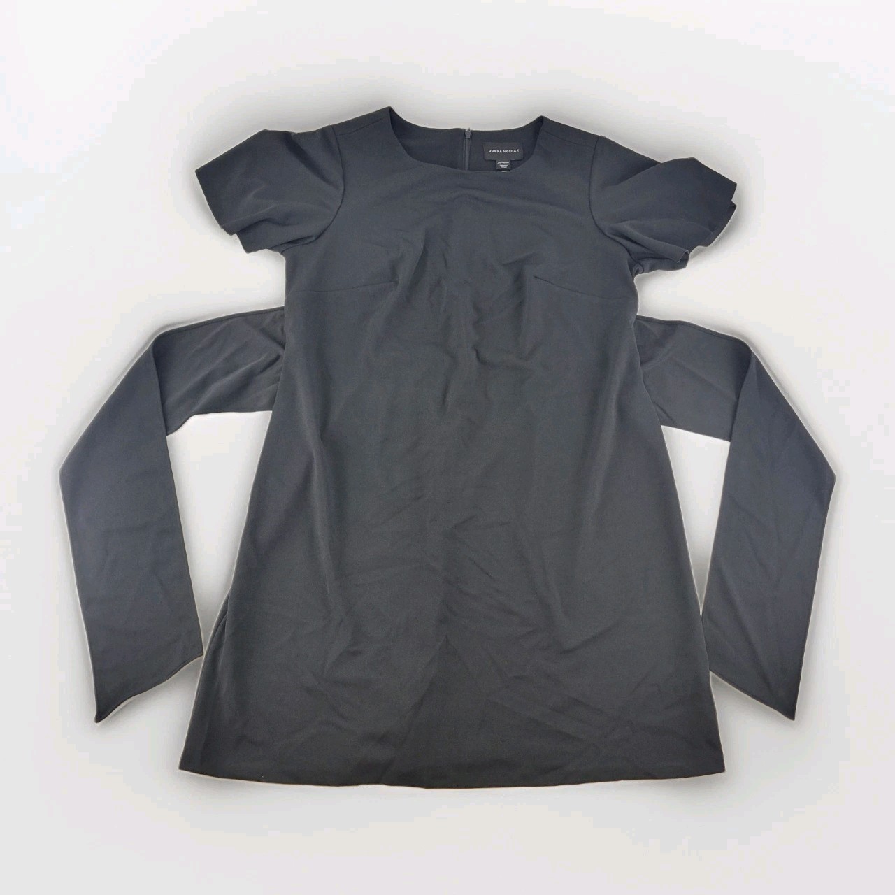 Donna Morgan Black Sheath Dress Sz 14W Short Sleeve Belted Stretch RN 58142