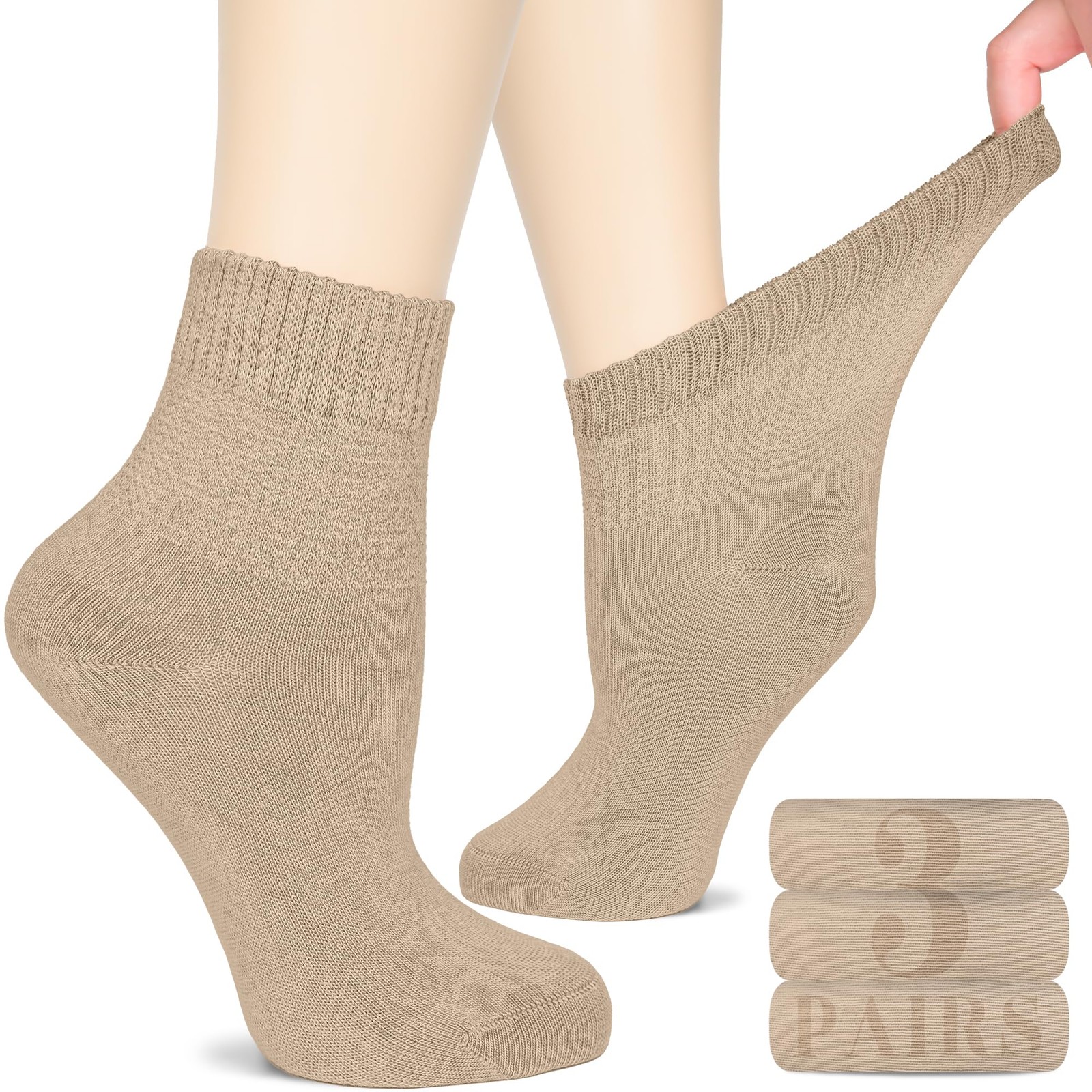 Women Bamboo Diabetic Ankle Socks For Swollen Legs, 3 Pairs, by Hugh Ugoli