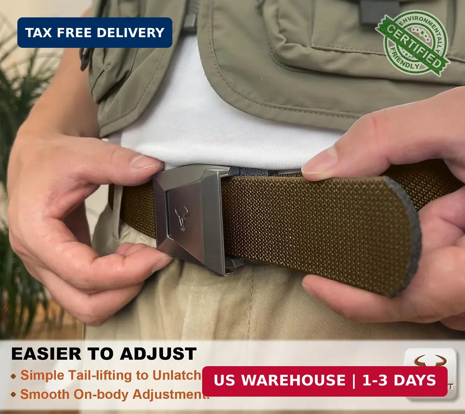 Heavy-Duty Mens Tactical Belt Adjustable Stretch Nylon with Quick-Release Buckle