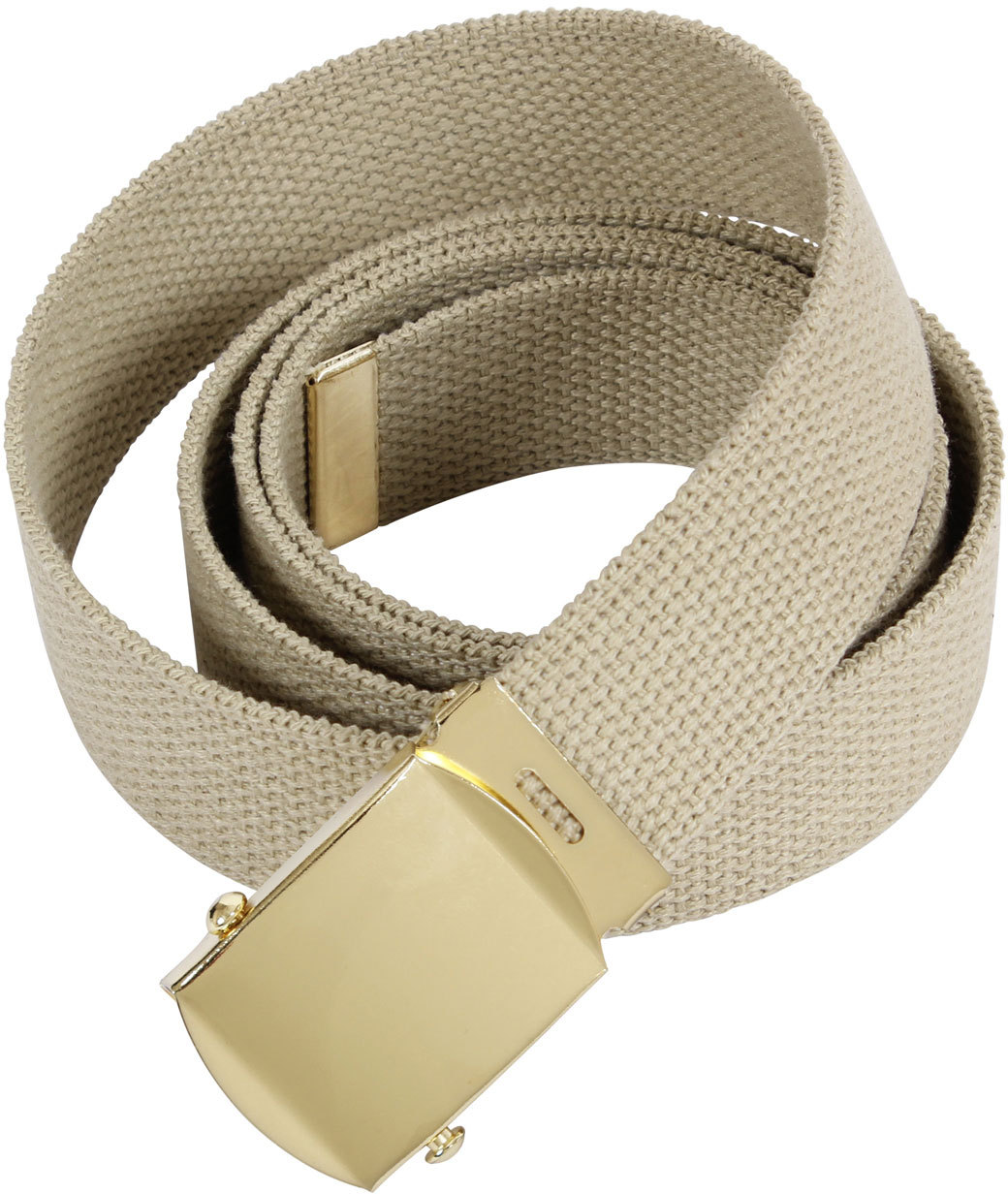 Khaki Military Cotton Web Belt with Gold Buckle