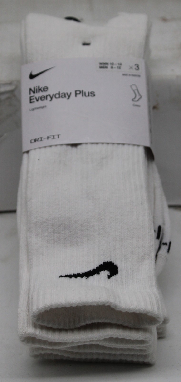 Nike Everyday Plus Cushioned Crew Sock 3 Pairs (Large) White New w imperfections