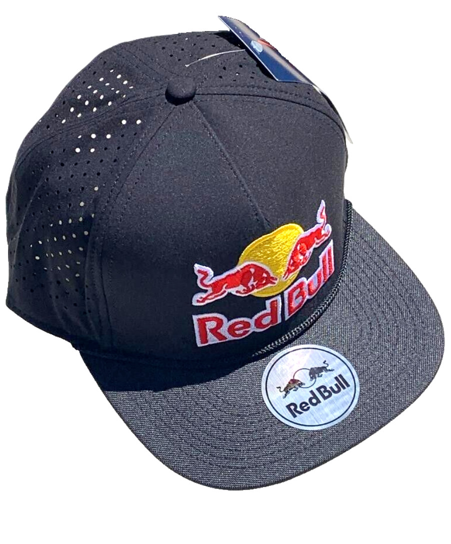Black Performance Flat Brim Cap w/Black Rope. 3 Logos. BMX. MotoGP. Motocross.