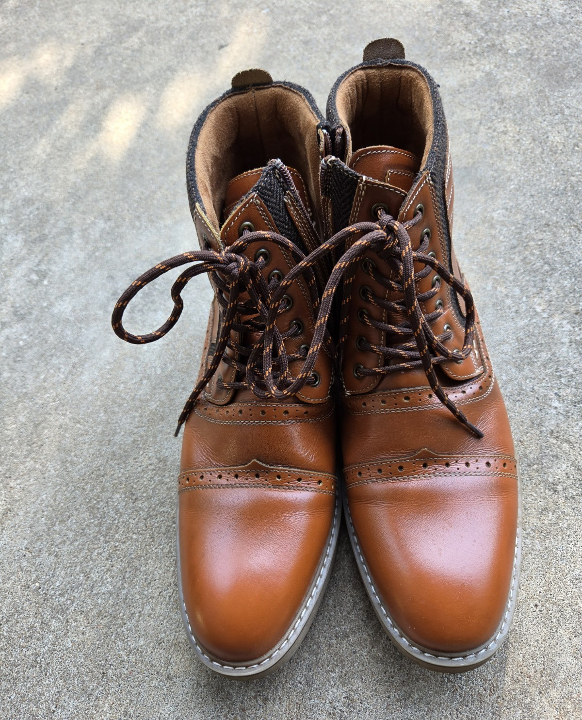 Aldo Men’s Brown Leather Ankle Boots Lace-Up Side Zipper Cap Toe 10.5